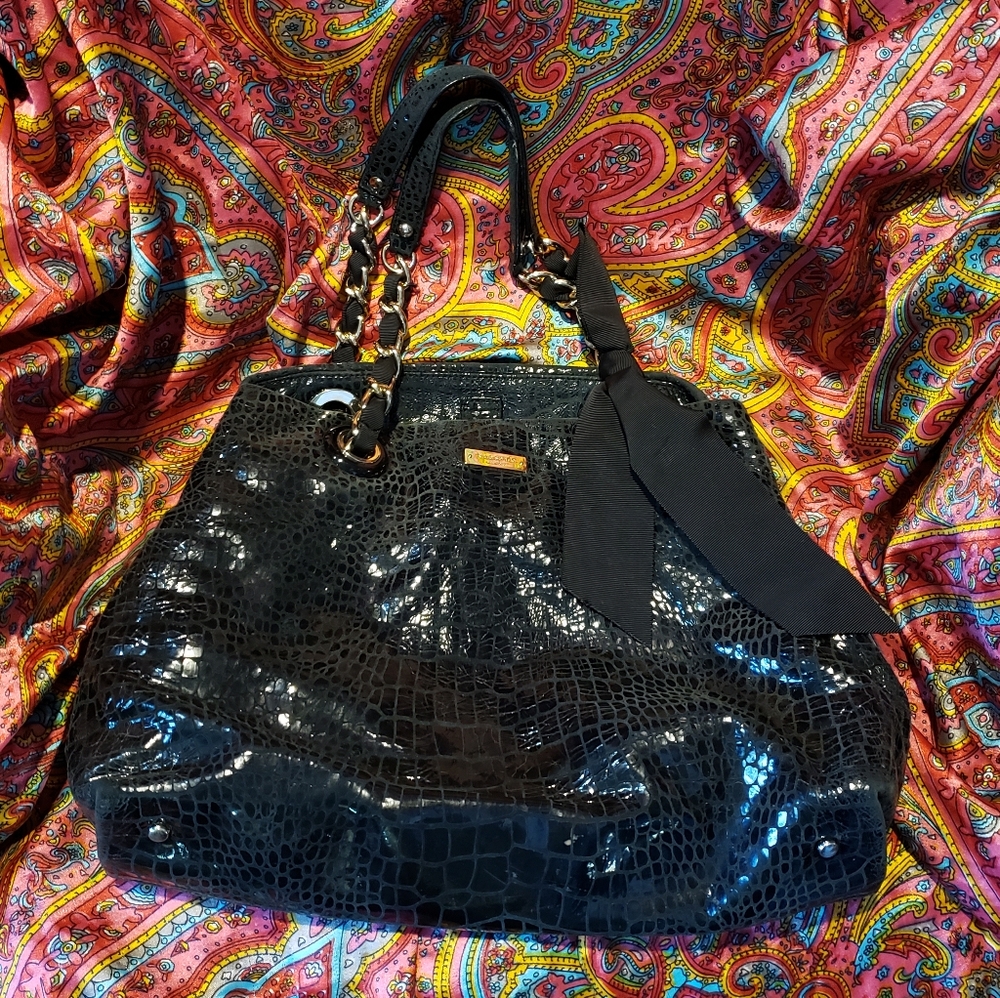 Kate Spade Black Reptile Print Large Purse Shoulder Bag